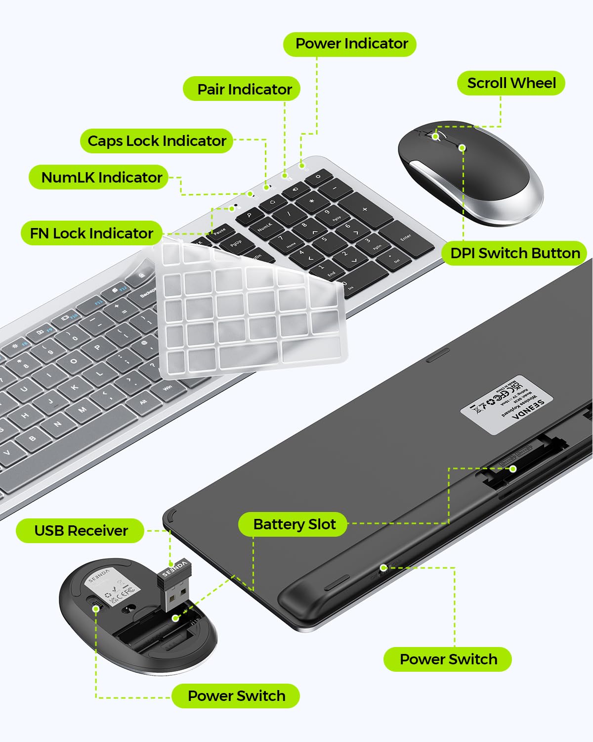 Amazon.co.jp: SEENDA フルサイズスリム薄型ワイヤレスキーボード